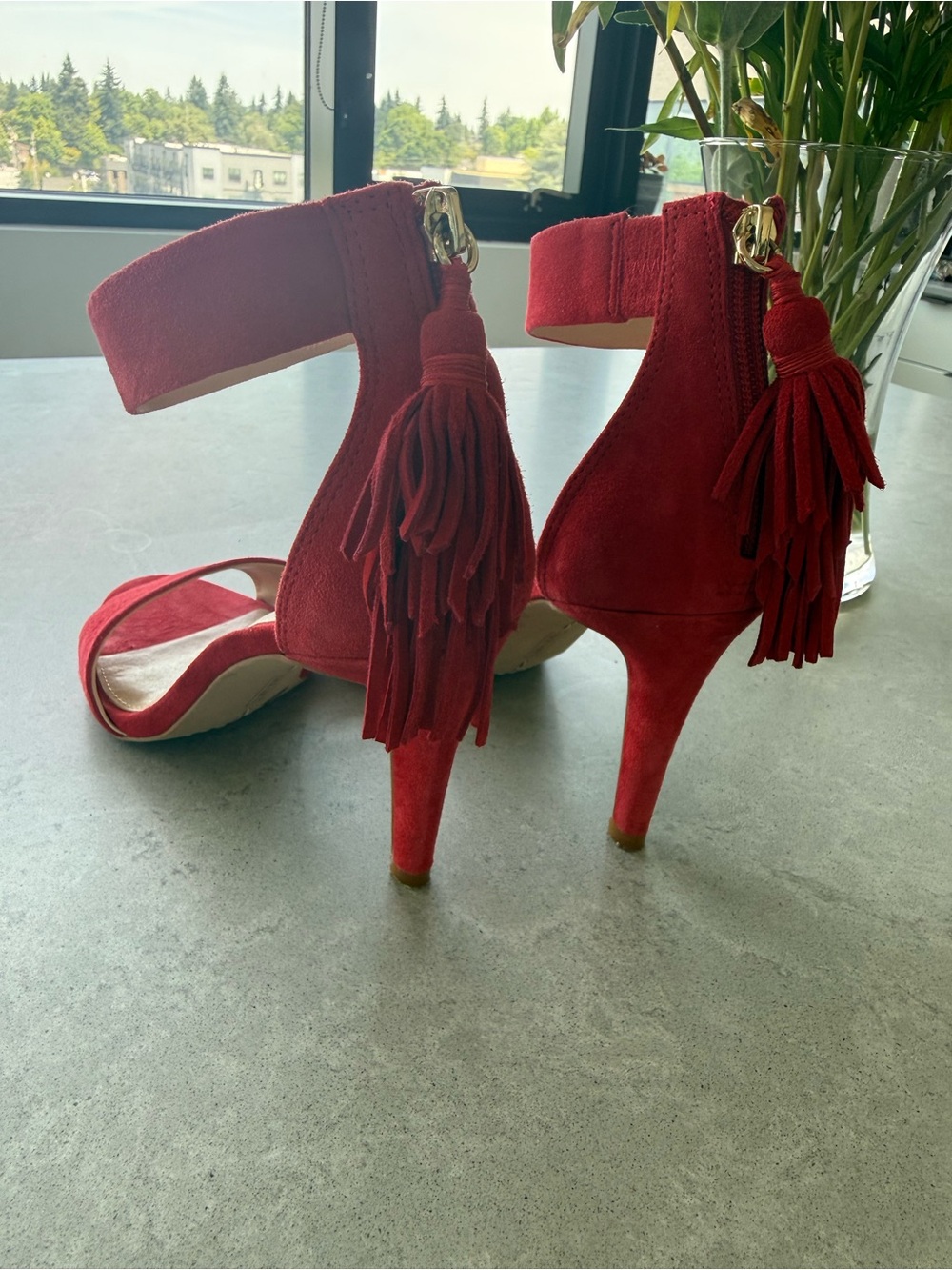 Vince Camuto Red Suede Ankle-Strap Stiletto Sandals - Picture 3 of 3